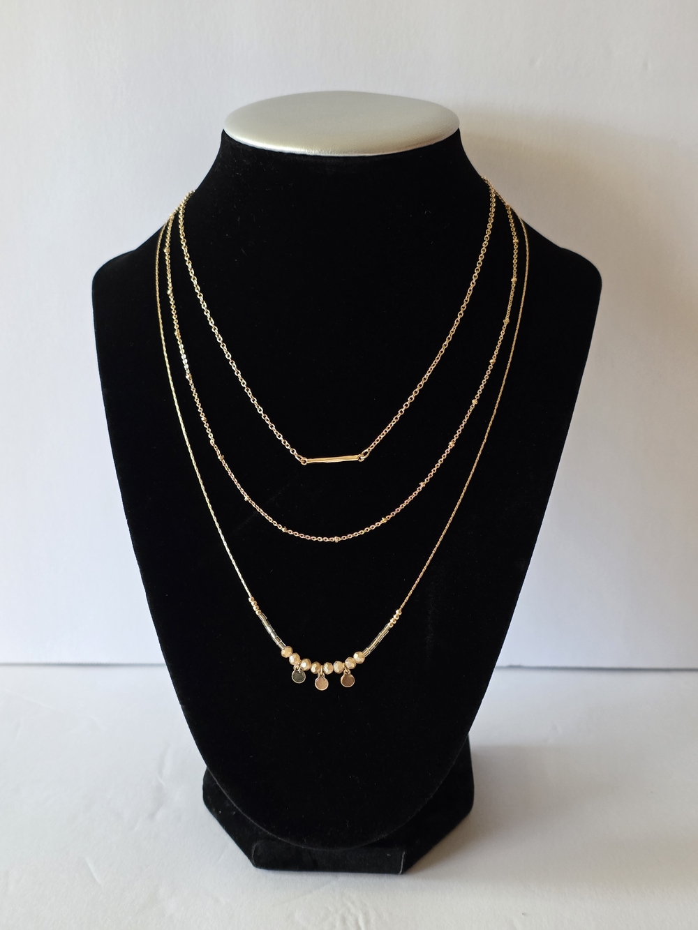 a new day Layered Gold Beaded Disc Necklace